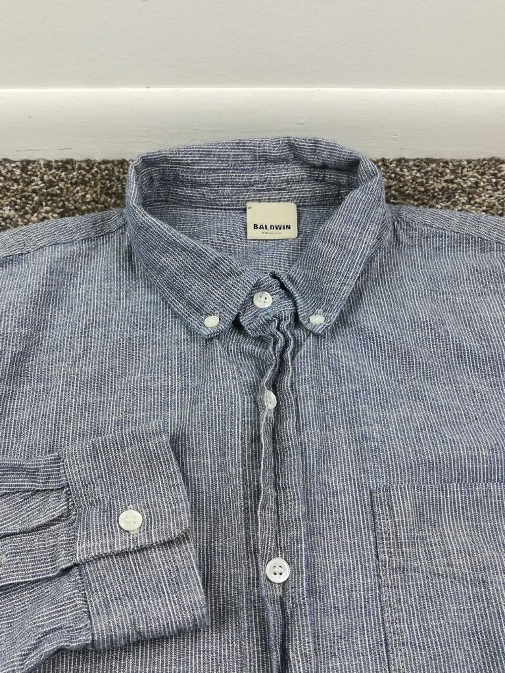 Baldwin BLDWN Shirt Chambray Striped Long Sleeve Button Down Blue Mens Large